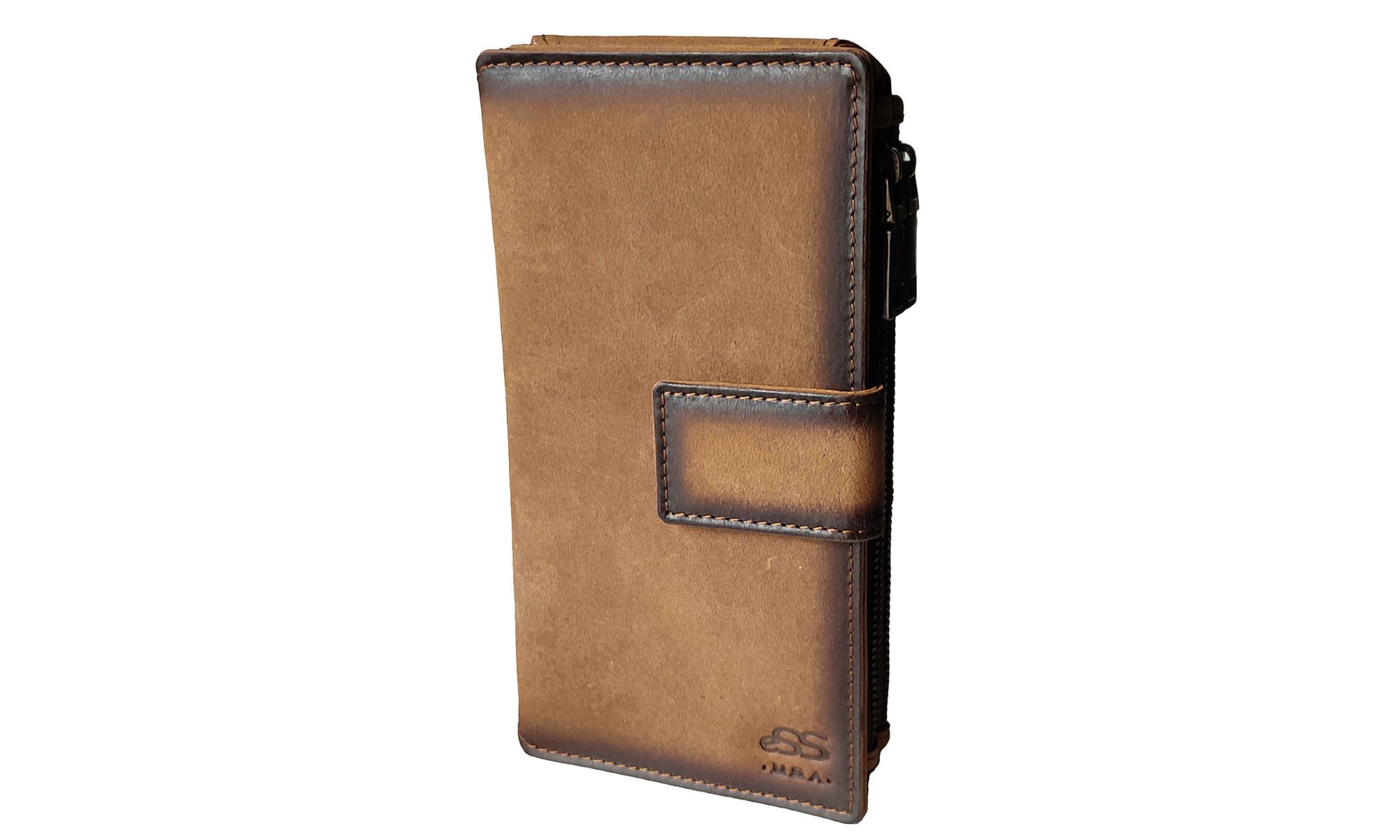 ESS - RFID Blocking Double zipper Bifold Wallet for Women Slim Credit Card Holder Money Organizer with 43 card slots - Teak