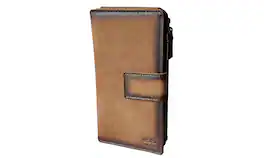 ESS - RFID Blocking Double zipper Bifold Wallet for Women Slim Credit Card Holder Money Organizer with 43 card slots - Teak