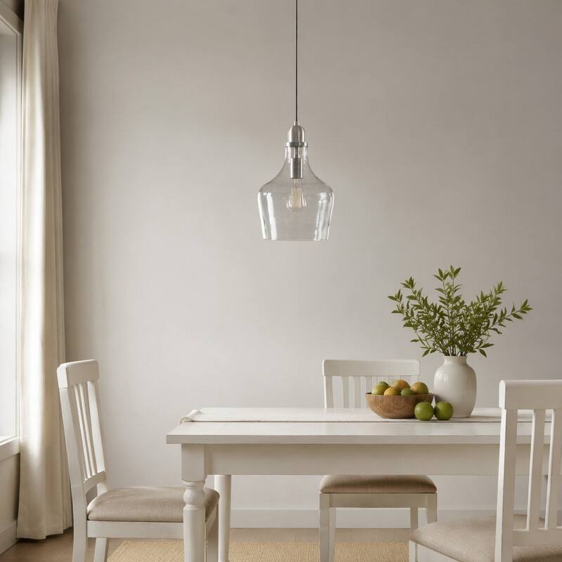 Left. RYHNUYNE - Vintage Clear Glass Pendant Light Fixture,Silver Hanging Ceiling Light for Kitchen Island Dining Room - Silver.