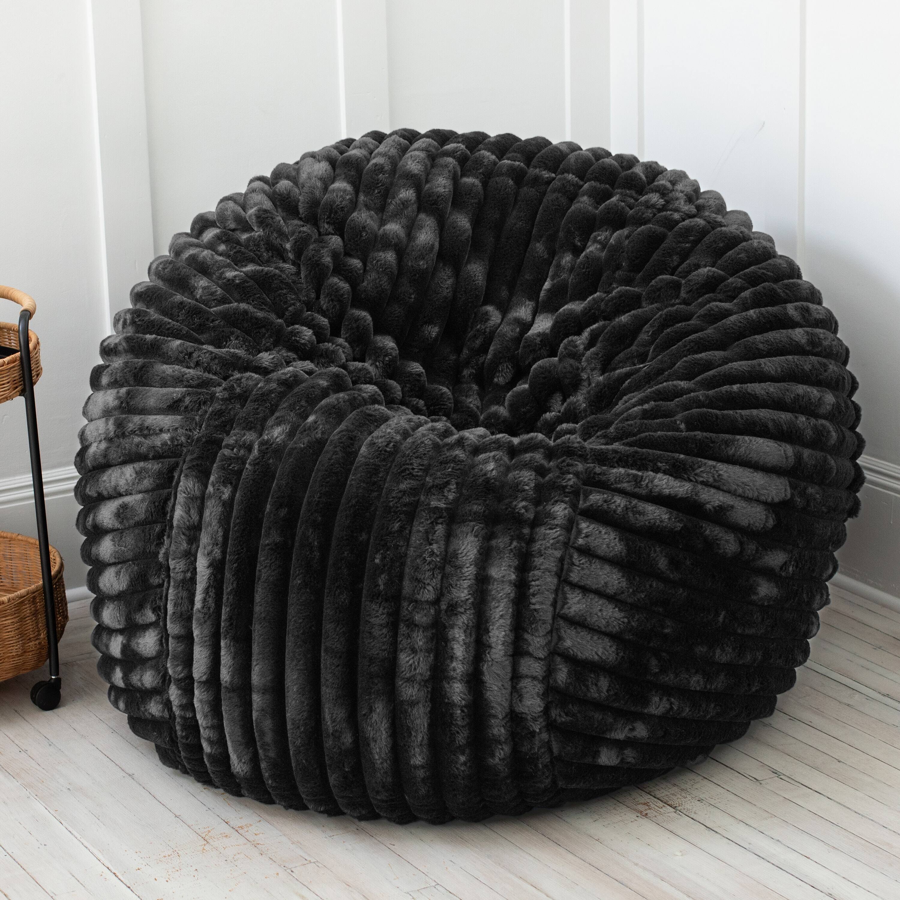 Left. Jaxx - Jaxx 5 Foot Saxx Bean Bag Chair for Adults - Luxe Faux Fur, Mondo Black - Mondo Black.