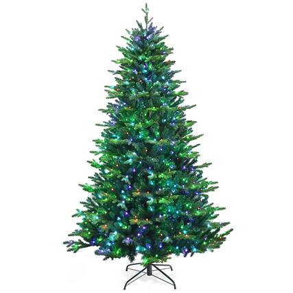 Front. Costway - 8ft App-Controlled Pre-lit Christmas Tree w/ 15 Modes Multicolor Lights - Green.