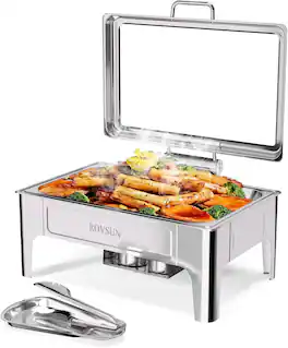 Winado - 9 QT Chafing Dishes with Hydraulic Glass Lid & Serving Tong & Fuel Holders for Hotels, Weddings, Parties, Banquets, Home - Silver