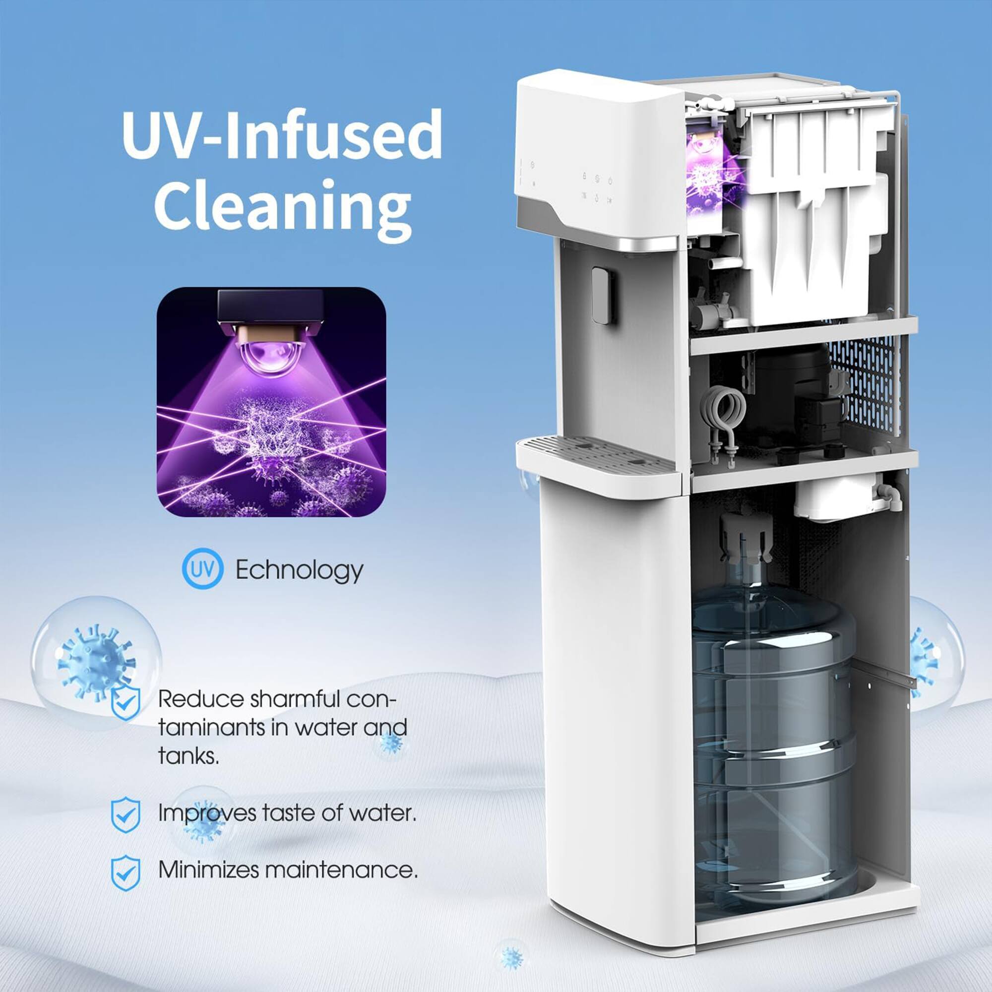 UV-Infused Cleaning  
UV Technology  
Reduce harmful contaminants in water and tanks.  
Improves taste of water.  
Minimizes maintenance.