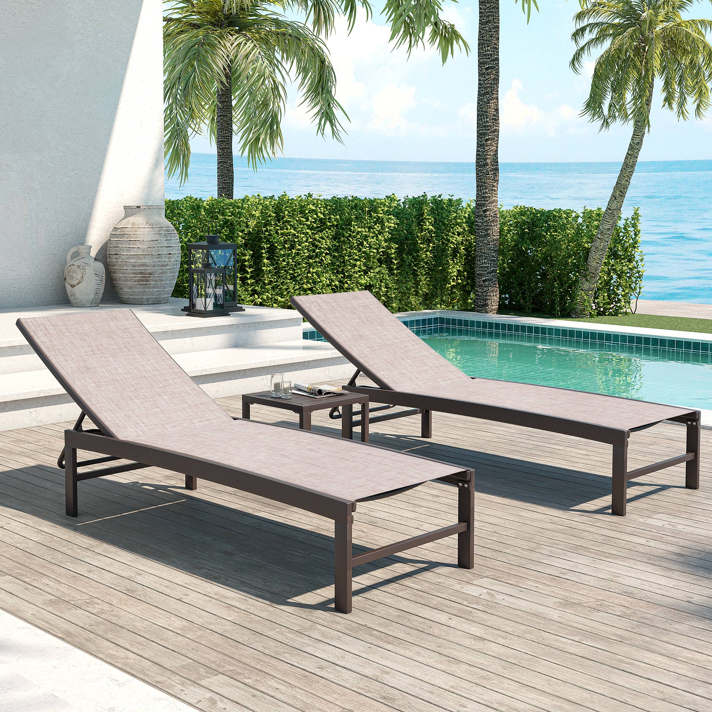 Angle. Crestlive Products - Crestlive Products Outdoor Aluminum Mesh Chaise Lounge Chairs and Side Table, Sun Lounger with Adjustable Backrest - Beige.