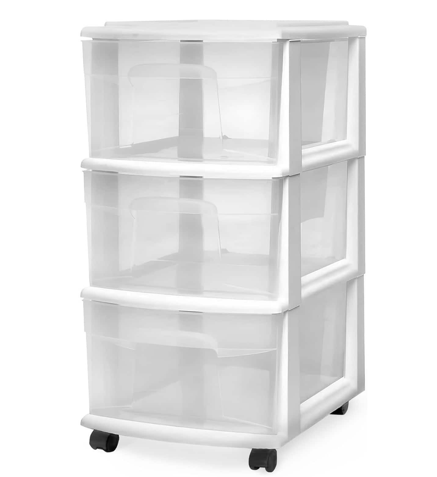 FINEAK - 3-Tier Clear Plastic Rolling Storage Drawer Organizer - White