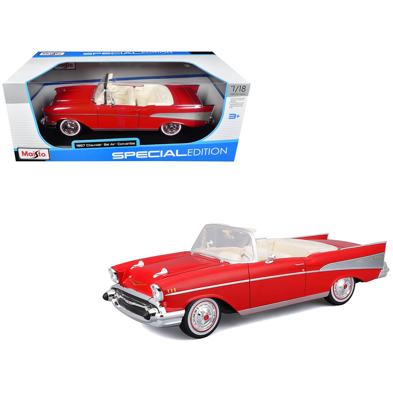 "1957 Chevrolet Bel Air Convertible Red with White Interior ""Special Edition"" Series 1/18 Diecast Model Car by Maisto" price history on PriceWatchPro