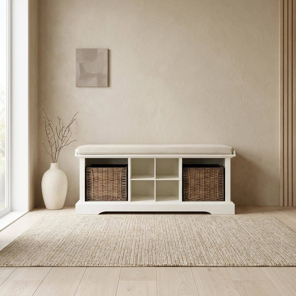 Alt View 5. FurniFact - White Entryway Storage Bench - White.