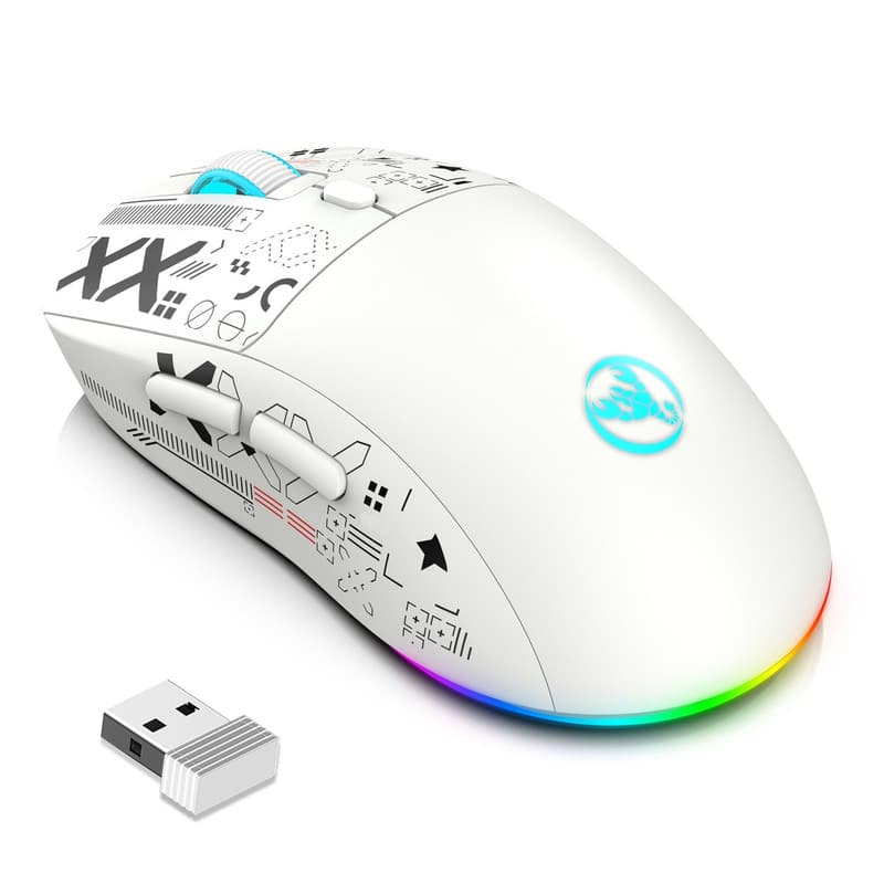 SKRAN - Wired/2.4G/BT 3-Mode Wireless Mouse, RGB Gaming Mouse - Easy-to-Use for Office, Gaming, Home (Laptop/PC Users) - Wireless - White