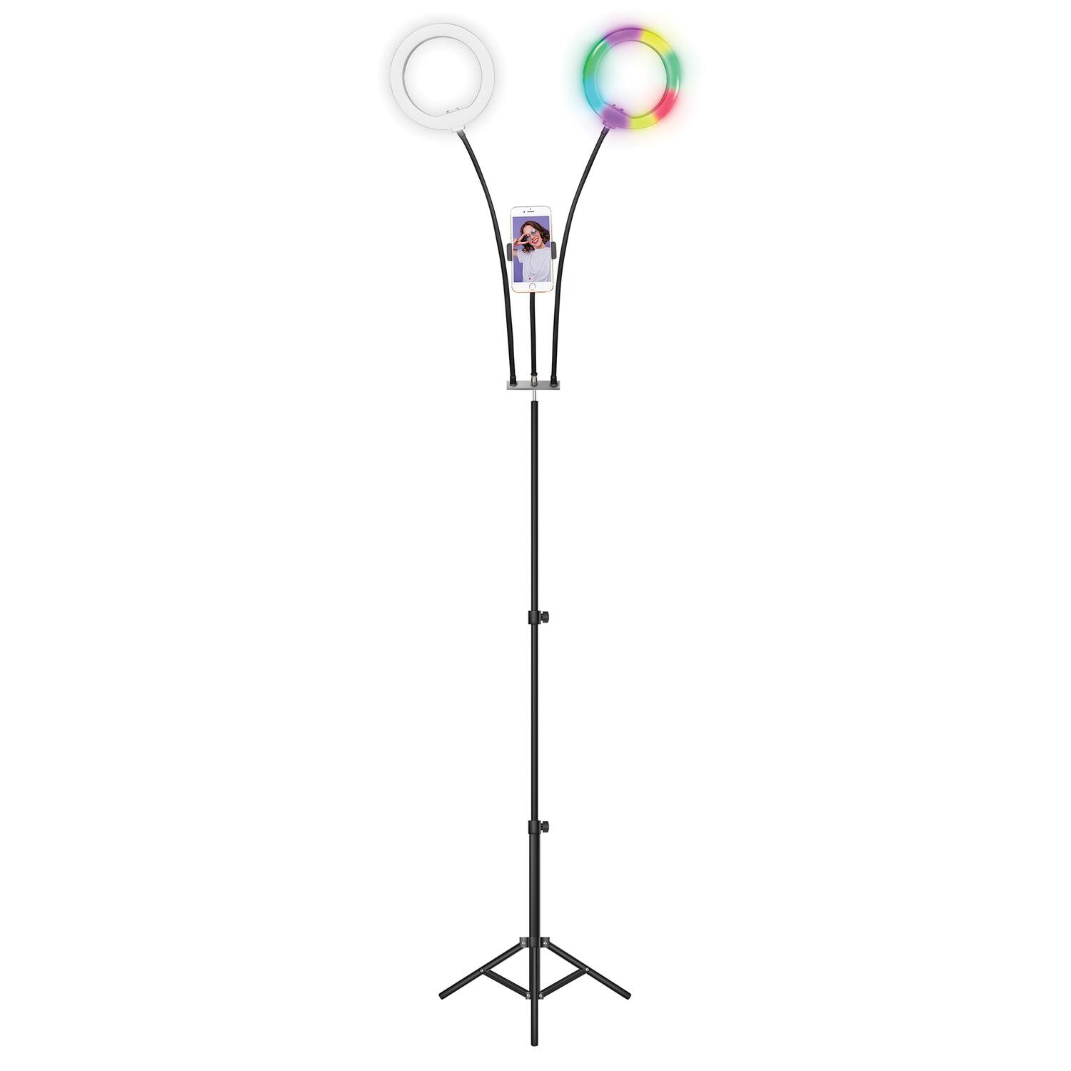 Back. Supersonic - Supersonic Sc-2710sr Pro Live Stream Double 8-inch Led Selfie Rgb Ring Light With Tripod Stand - black.