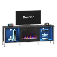 Bestier 70" Fireplace TV Stand 80" TVs with 23" LED Electric Fireplace & Entertainment Center - Black Carbon Fiber - Front_Zoom