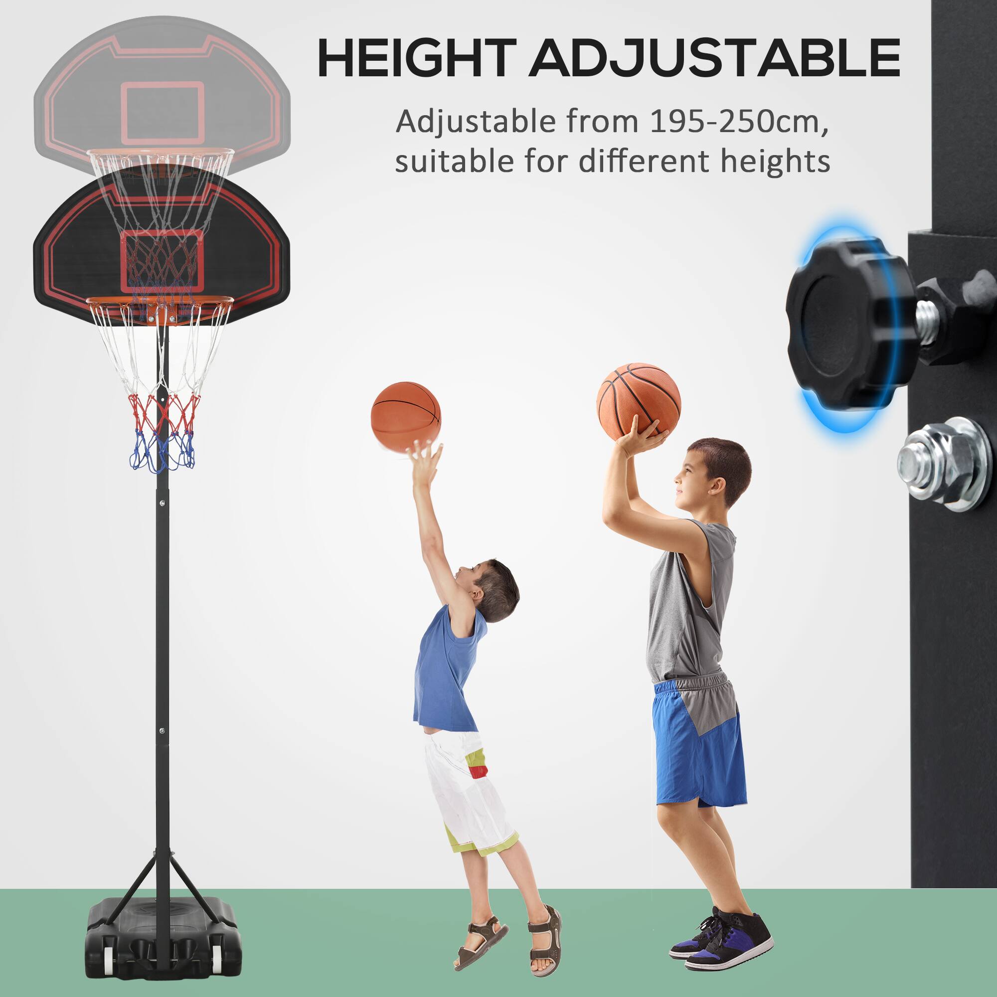 HEIGHT ADJUSTABLE  
Adjustable from 195-250cm, suitable for different heights