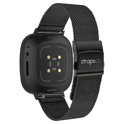 Front. StrapsCo - Pro Mesh Strap Stainless Steel Watch Band For Fitbit Sense 2 (Short-Medium) - Black.