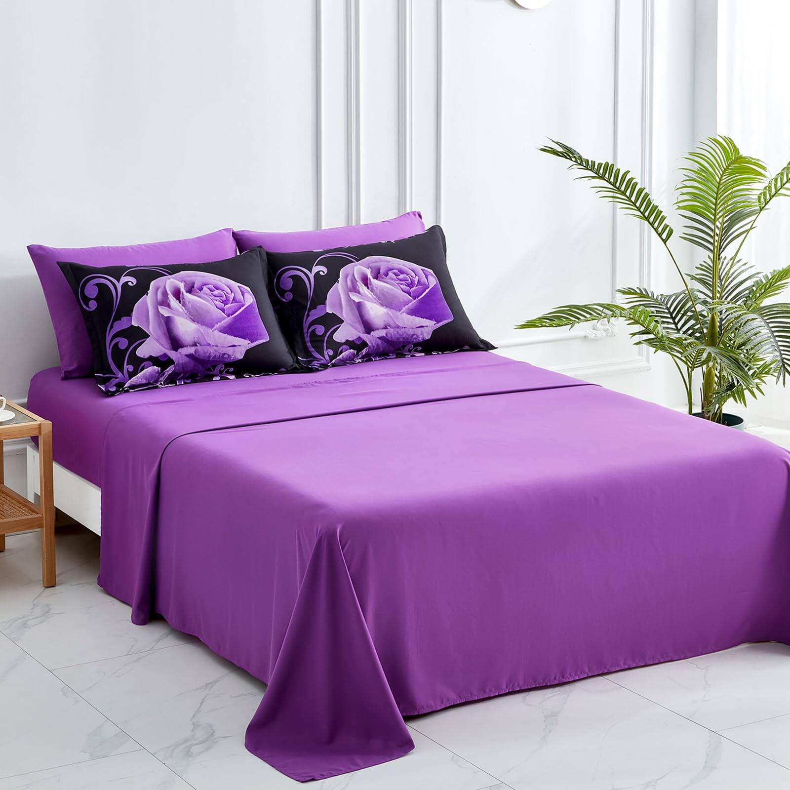 Alt View 3. PARKER SLATER - Purple Comforter Set Queen Reversible Rose 7 Pieces Bed In A Bag Lightweight Soft Microfiber Sets With Flat Sheet... - Red-Queen.