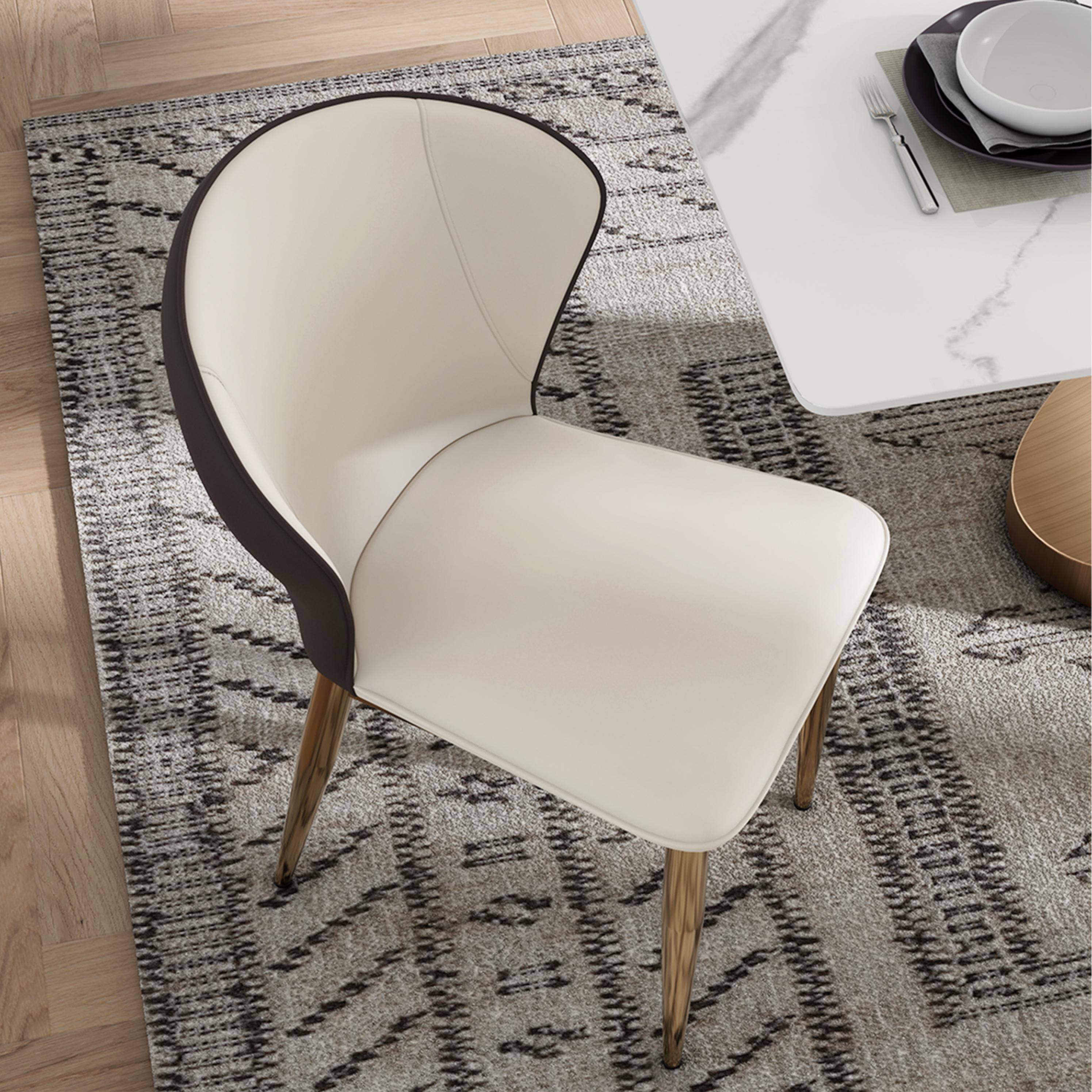Alt View 1. POVISON - Modern Wingback Dining Chairs Set of 2, Faux Leather Side Chairs, Beige & Brown - Beige & Brown.