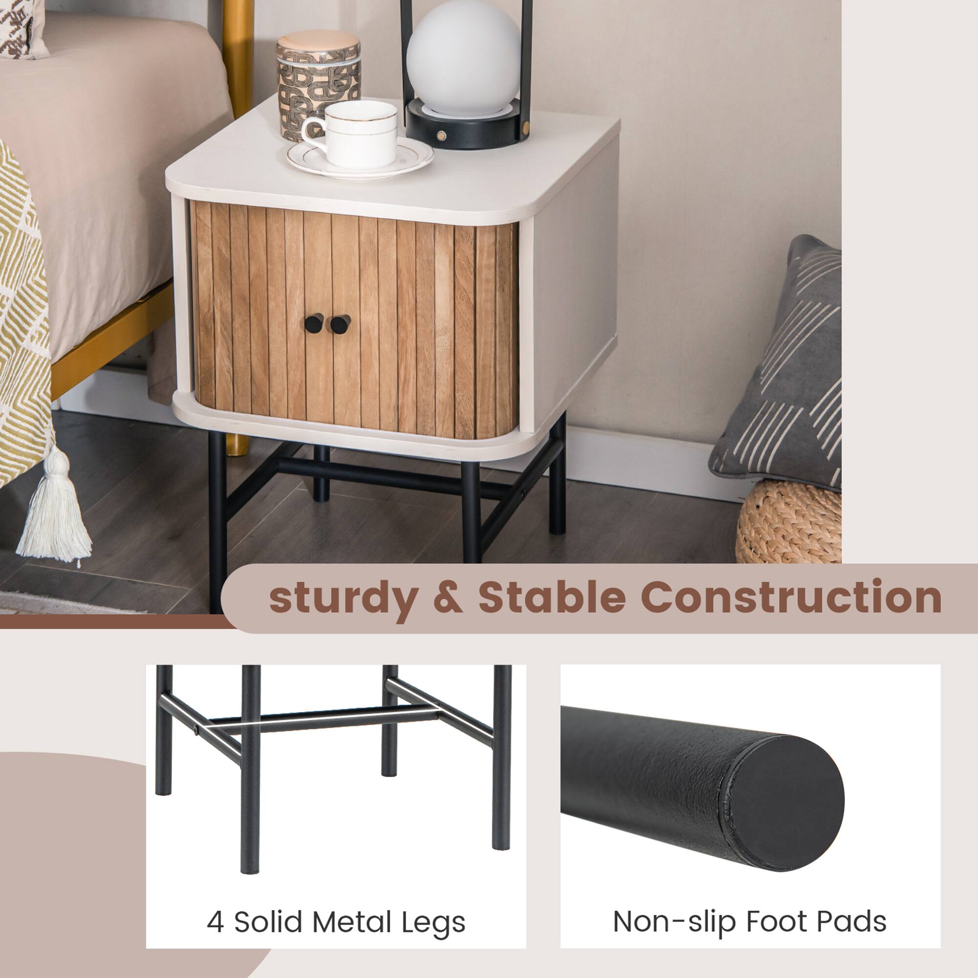 "Sturdy & Stable Construction: 4 Solid Metal Legs & Non-slip Foot Pads"