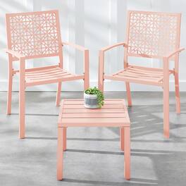 Best Choice Products - 3-Piece Stackable Patio Bistro Set, Outdoor Chat Furniture w/ 2 Chairs, Table - Peach