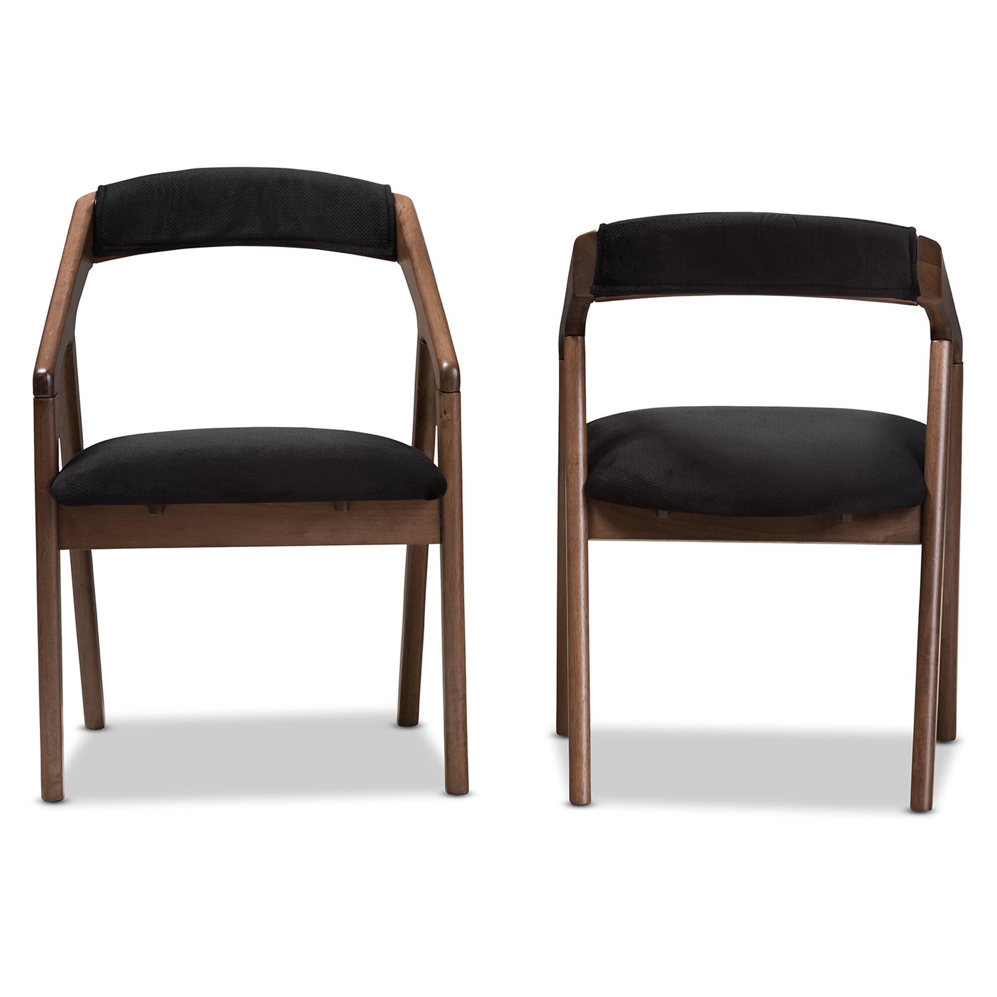 Angle. Baxton Studio - Set of 2 Wendy Mid-Century Modern Velvet and Walnut Medium Wood Finishing Dining Chairs - Black/Walnut Brown.