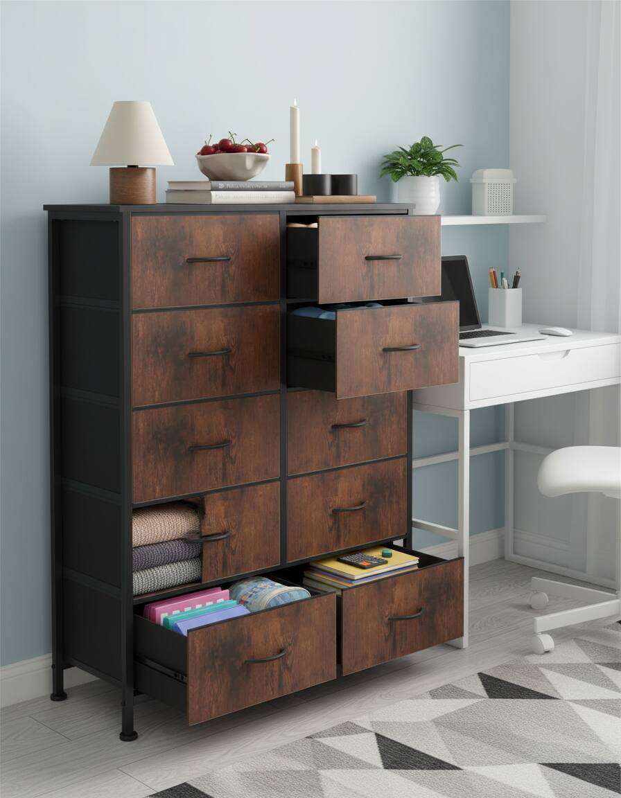 Alt View 2. AOITUN - 10 Drawer Fabric Dresser Storage Tower - Durable, Versatile, and Spacious Organizer for Bedroom - brown.
