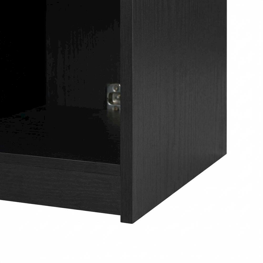 Alt View 2. FurniFact - Black Wood Nightstand Set with Drawer - Modern Bedside Storage - Black Oak.