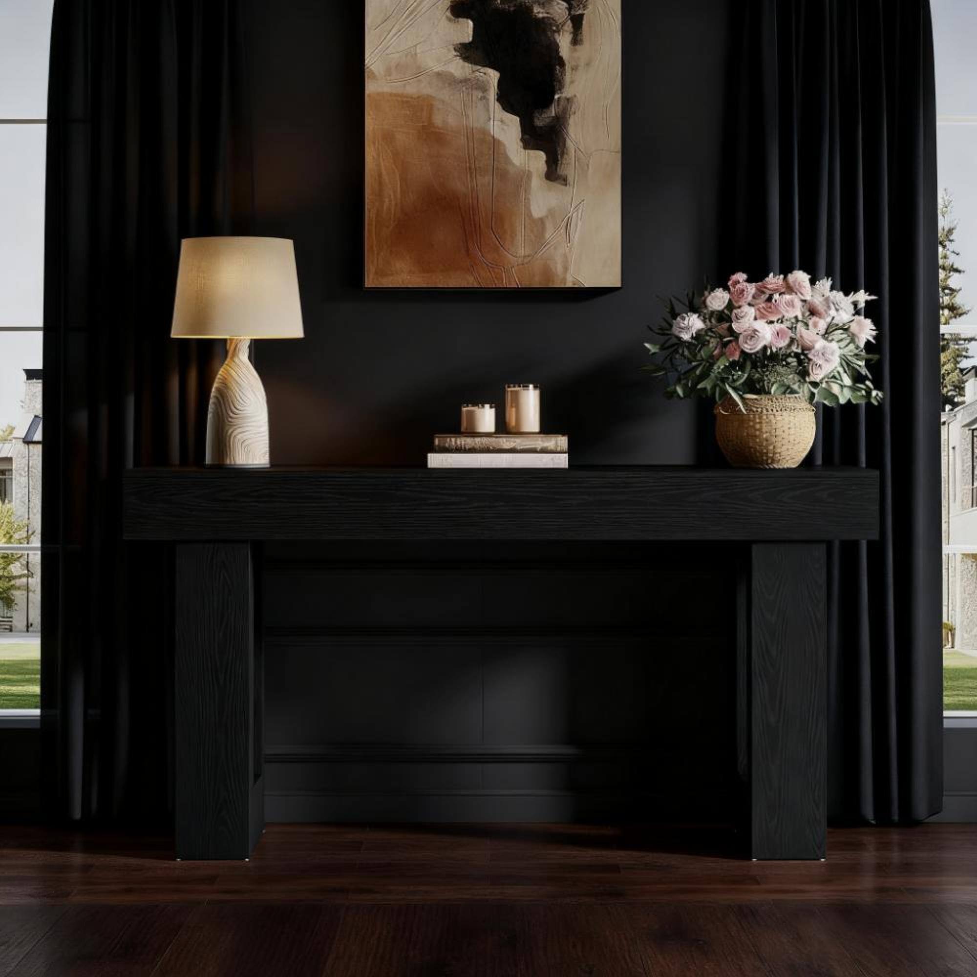 Left. GOODSILO - Farmhouse Style Solid Wood Console Table for Living Room Entryway Hallway Sofa Behind Couch - Black.