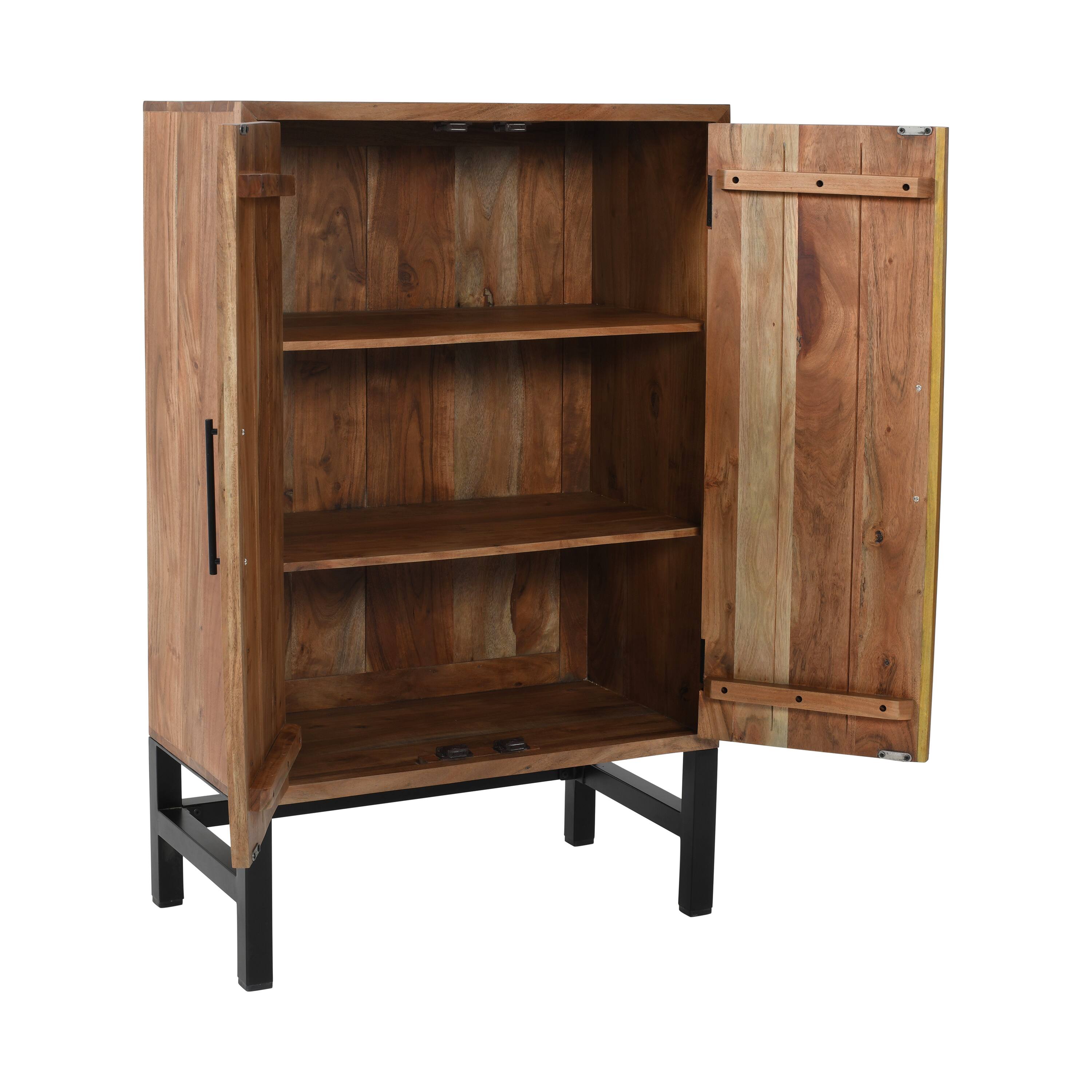 Alt View 3. Manhattan Lane - 30 Inch Storage Cabinet, Handcrafted Rustic Brown Acacia Wood - Rustic Brown, Black.