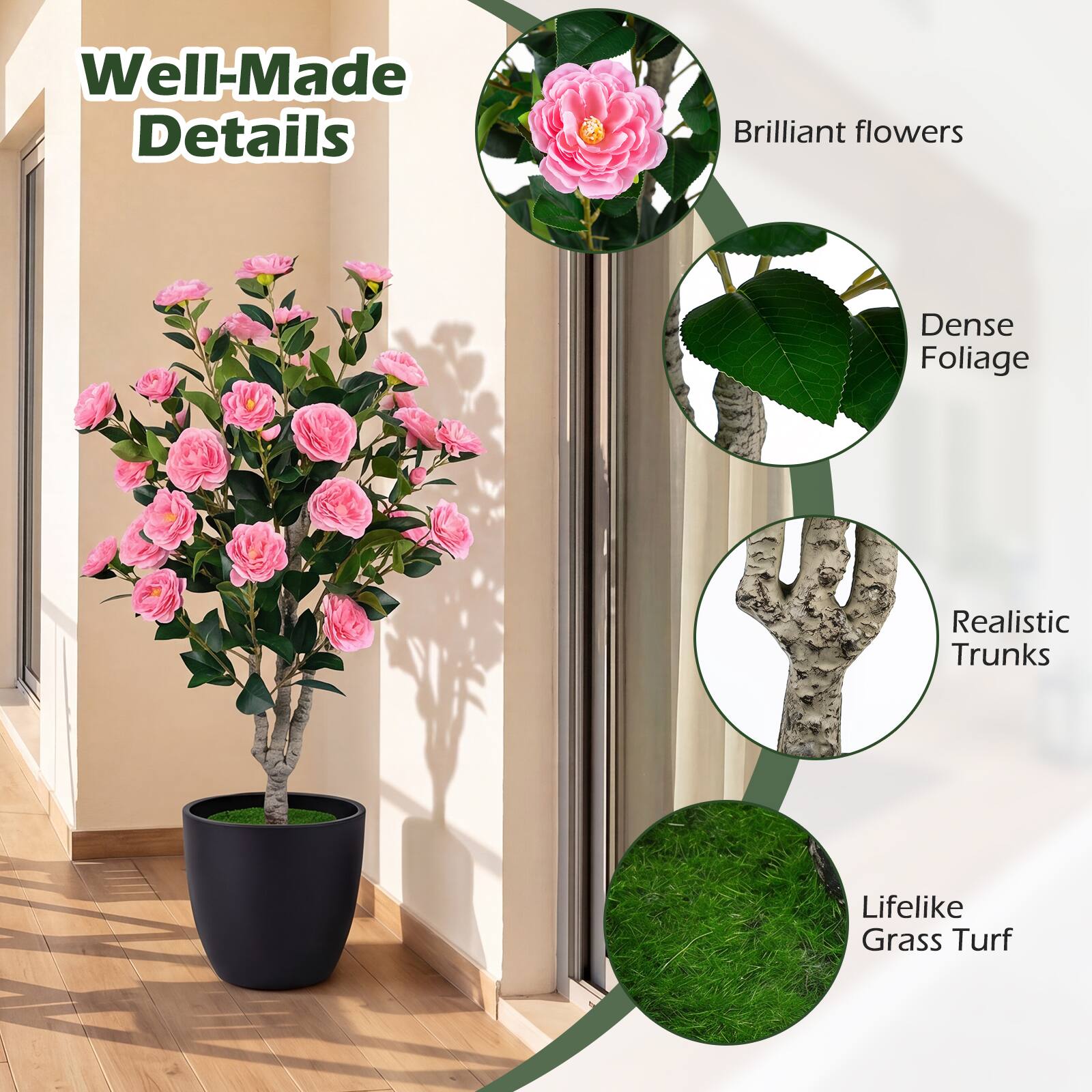 Well-Made Details  
- Brilliant flowers  
- Dense Foliage  
- Realistic Trunks  
- Lifelike Grass Turf
