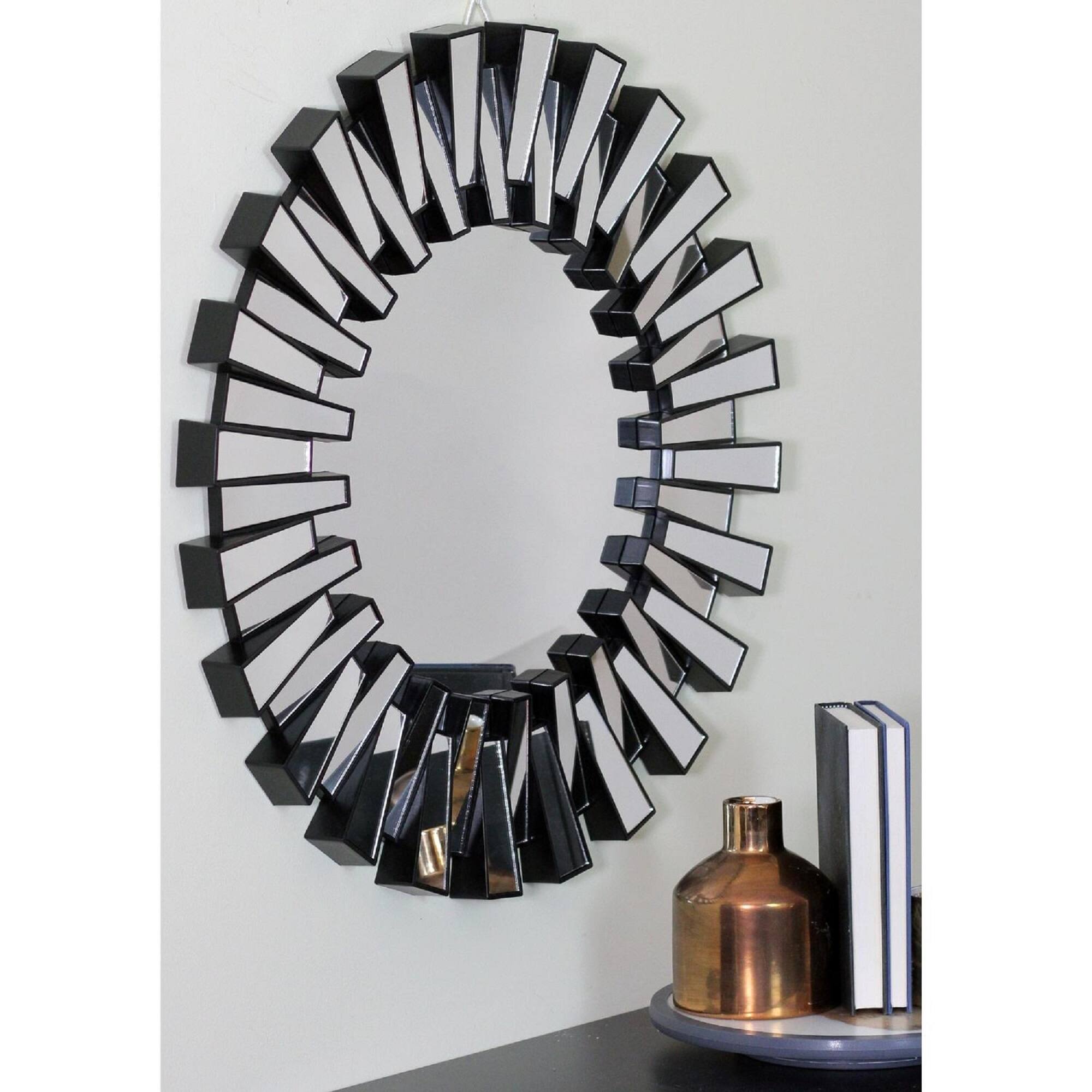 Alt View 2. Northlight - 25.5" Round Matte Black Aztec Sunburst Wall Mirror - Black.