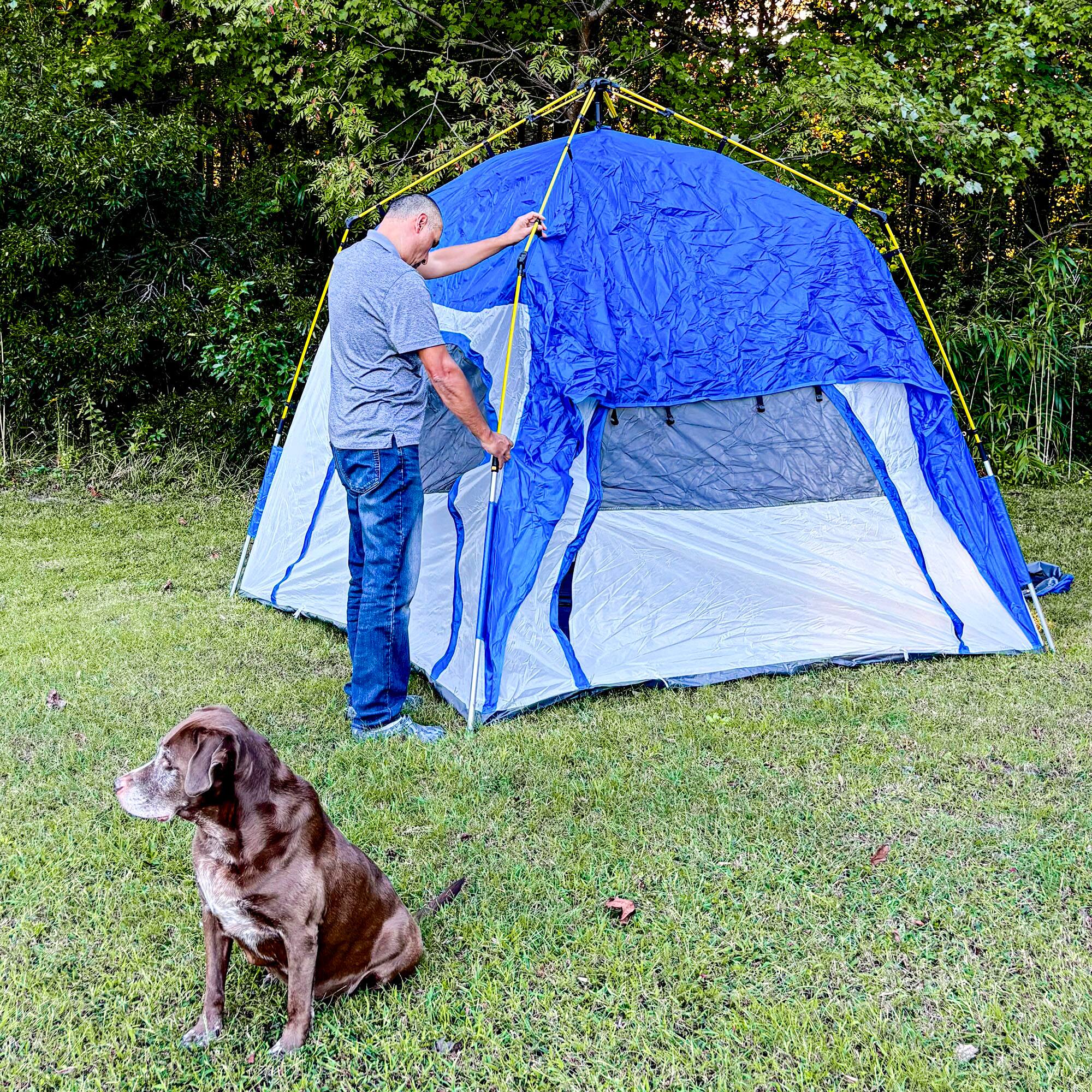 Alt View 7. Outsunny - Person Pop Up Camping Tent Quick Setup Automatic Hydraulic Family Travel Tent w/ Windows Doors Carry Bag - Blue.