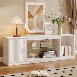 Bestier - 57" Gaming TV Stand with Adjustable Shelves LED-Lit TV Console for 65-Inch TVs with Cabinet Storage - White