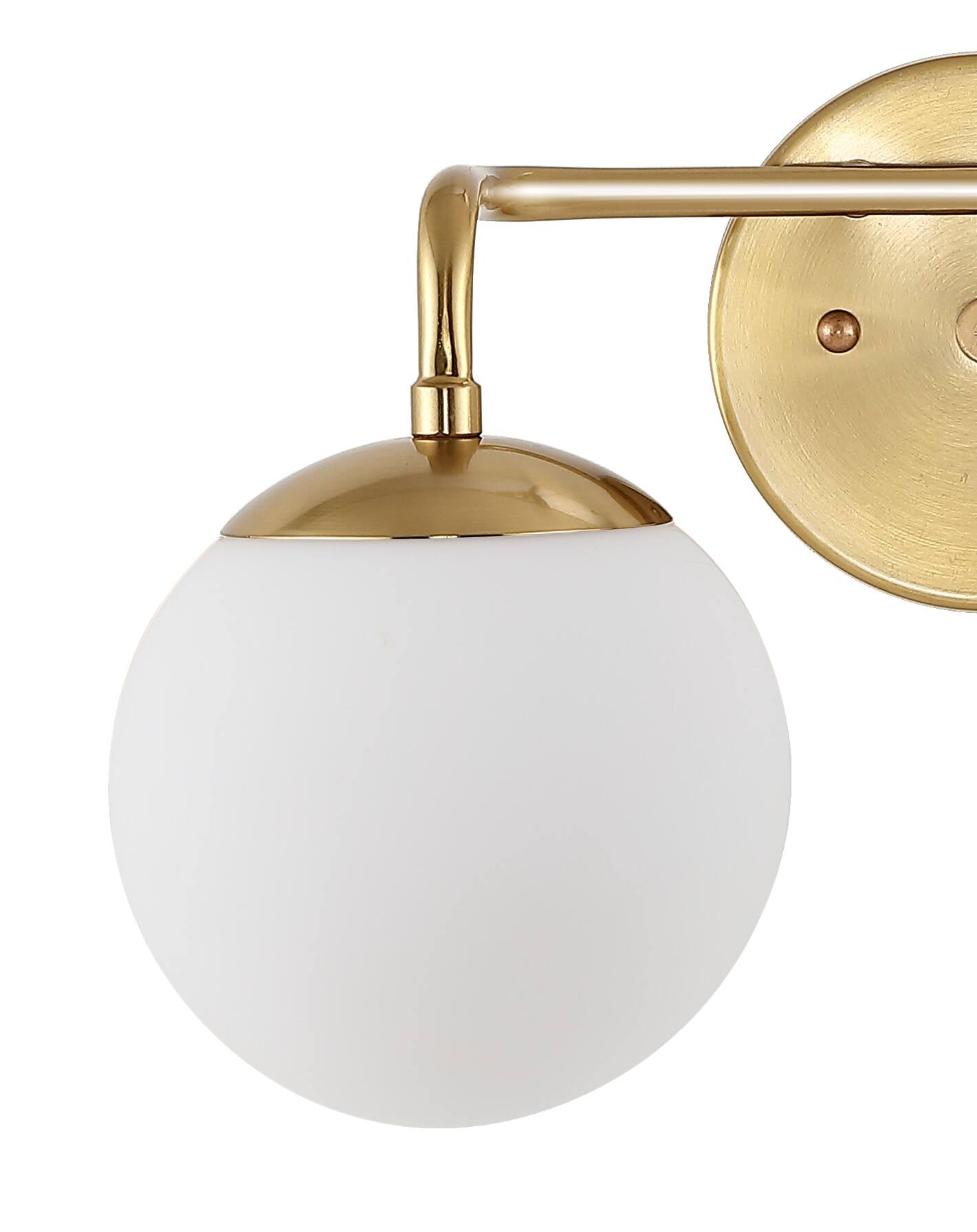 Alt View 6. Jonathan Y - Louis Parisian Globe 15" 2-Light Metal/Frosted Glass Modern Contemporary LED Vanity, Brass Gold - Brass Gold.