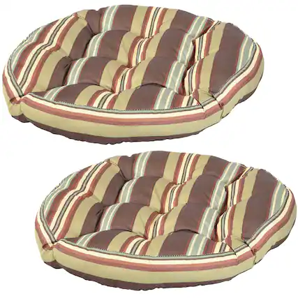 Front. Sunnydaze - Outdoor Round Polyester Floor Cushion - Set of 2 - Chocolate Stripes.