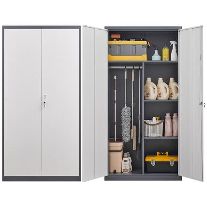 Front. GOODSILO - Large Capacity Metal Wardrobe with Hanging Rod & Shelves, Lockable Steel Closet for Bedroom, Living Room - Grey.