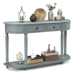 Ecooso - 52 Inch Retro Console Table with 2 Drawers and Open Shelf for Entryway Storage - Gray