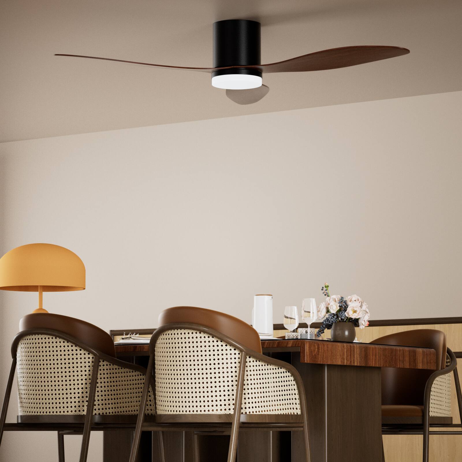 Alt View 7. Topteng - 52" Smart Ceiling Fan with Light - App&Remote Control,DC Motor,Stepless Dimming 3000K-6000K,Flush Mount for Low Ceilings - Walnut.