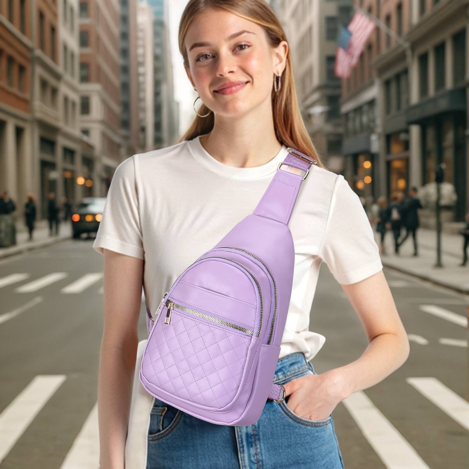 Alt View 1. Unique Bargains - Crossbody Bags for Women Men Leather Sling Bag Cross Body Backpack for Women Casual Chest Bag Daypack for Travel Hiking - Purple.