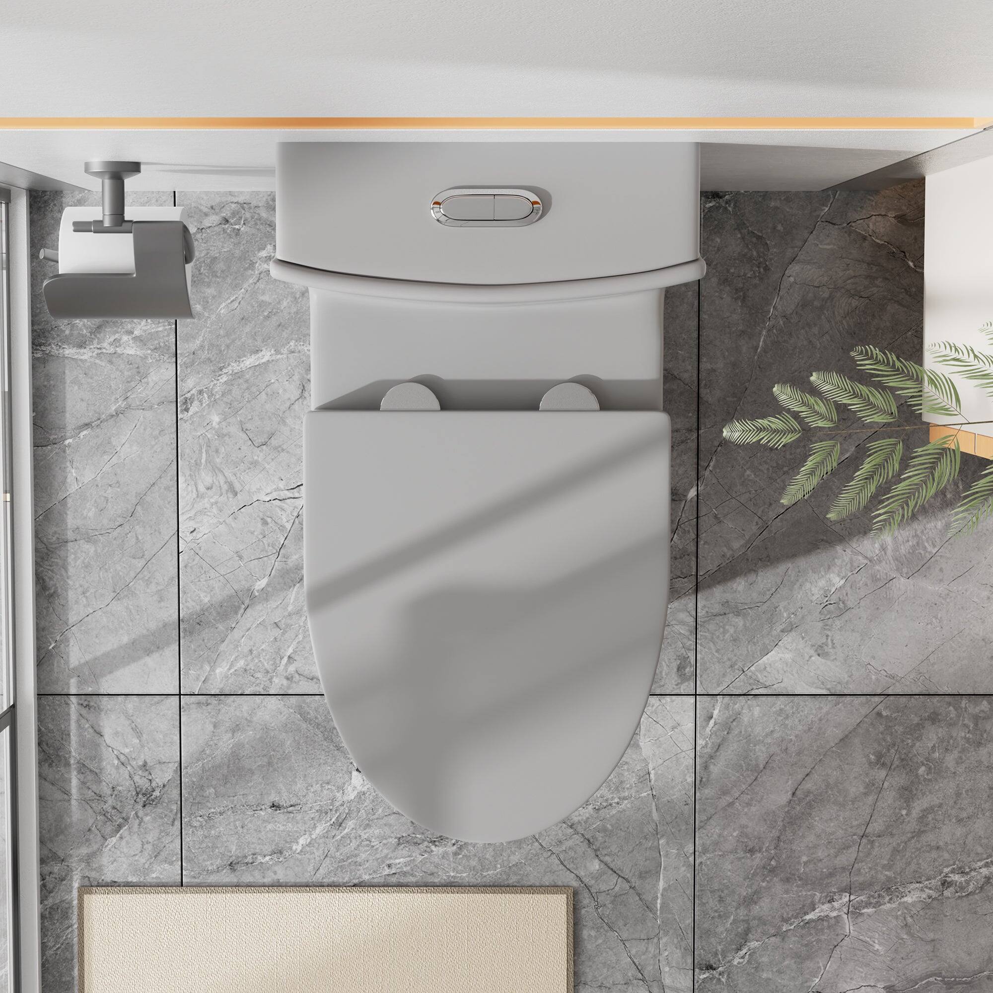 Alt View 5. Boyel Living - Matte Grey Elongated One Piece Toilet Dual Flush 1116 GPF Map 1000g Comfort Seat Height Sleek Skirted Design - Grey.
