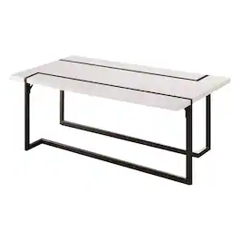 Manhattan Lane - Iry Coffee Table, Black Steel Sled Base, 47 Inch, Gloss White Lacquer Top - White, Black