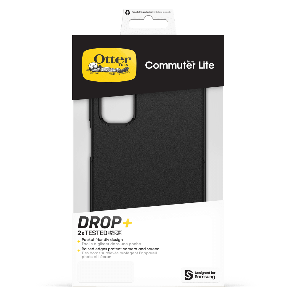 Recycle this packaging  
Emballage 1 recycler

Otter Series BOX Commuter Lite

DROP + to MILITARY 2x TESTED STANDARD + Pocket-friendly design  
Facile à glisser dans une poche  
Raised edges protect camera and screen + Des bords surélevés protègent l'appareil photo et l'écran

Designed for Samsung