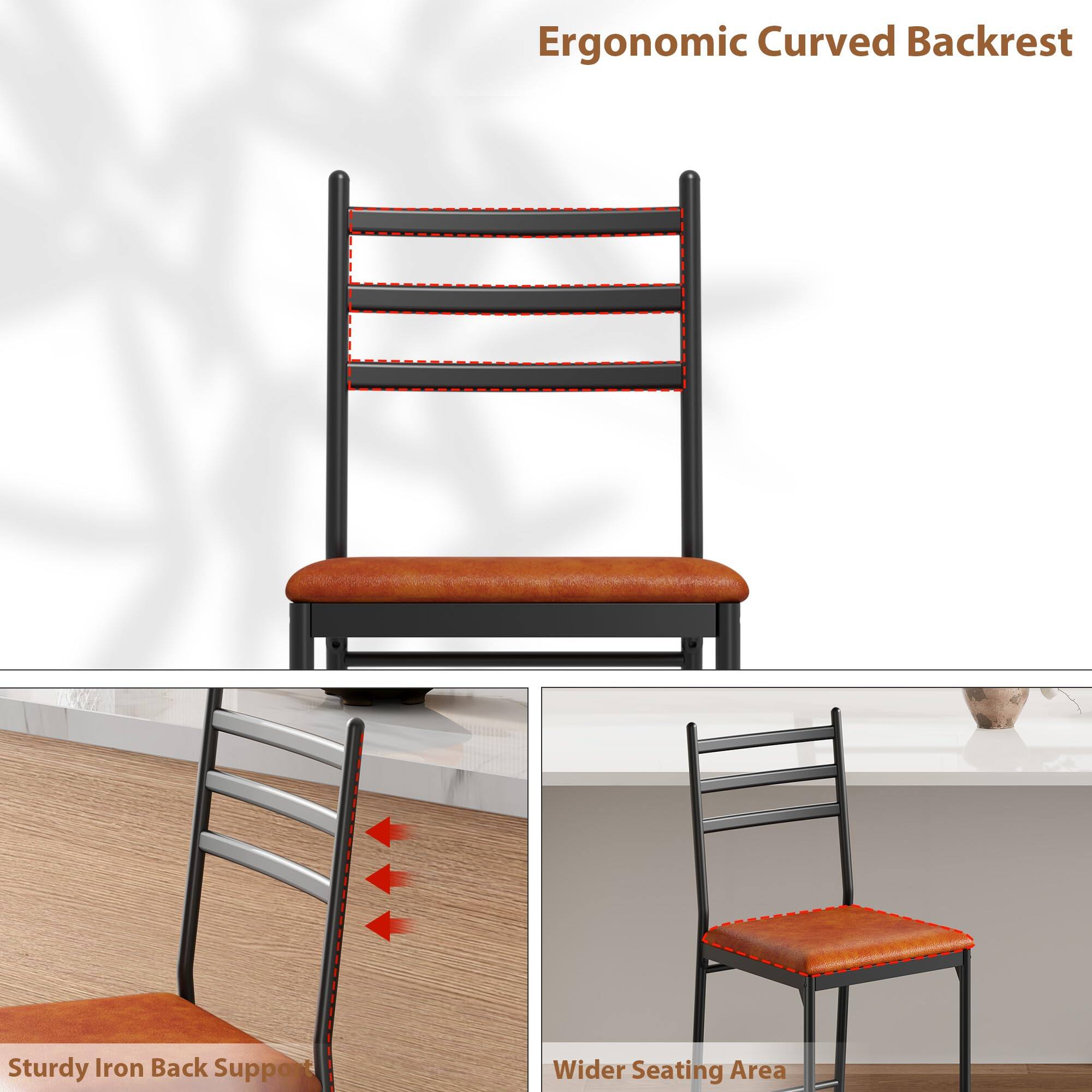 Ergonomic Curved Backrest  
Sturdy Iron Back Support  
Wider Seating Area