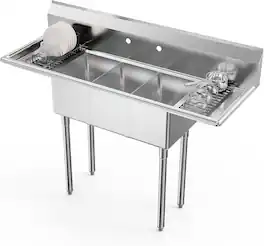 Winado - 54"L x 20"W x 43.3"H Freestanding Stainless Steel Utility Sink with Left & Right Side Panels & 3 Compartment for Kitchen - Silver