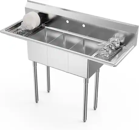 Front. Winado - 54"L x 20"W x 43.3"H Freestanding Stainless Steel Utility Sink with Left & Right Side Panels & 3 Compartment for Kitchen - Silver.