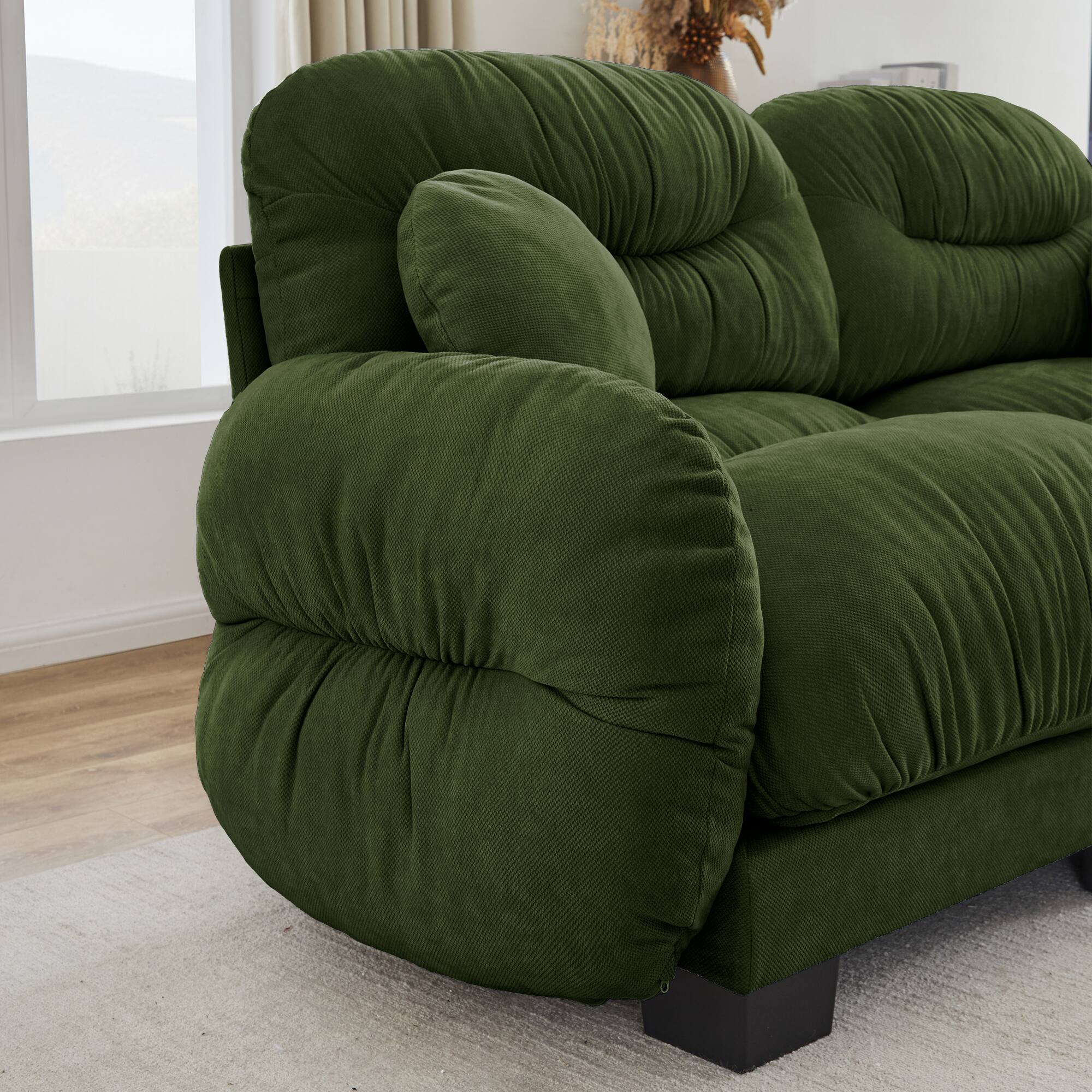 Alt View 4. Anysun - 4-Seater U Shape Sectional Couch with 2 Ottomans, Chenille Fabric, High-Density Foam & Curved Armrests for Living Room - Green.