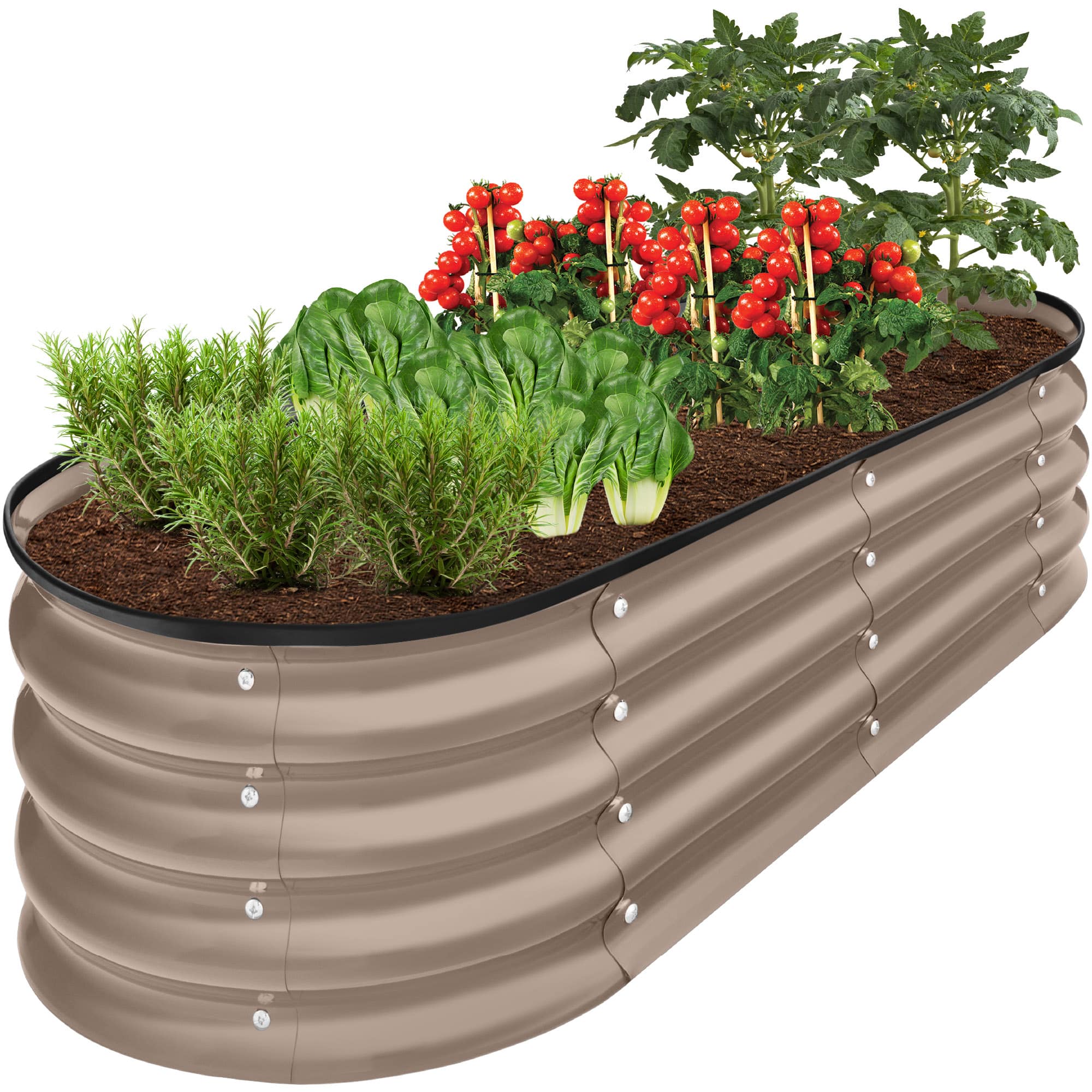 Best Choice Products - 4x2x1ft Outdoor Raised Metal Oval Garden Bed, Planter Box for Vegetables, Flowers - Taupe