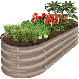 Best Choice Products - 4x2x1ft Outdoor Raised Metal Oval Garden Bed, Planter Box for Vegetables, Flowers - Taupe