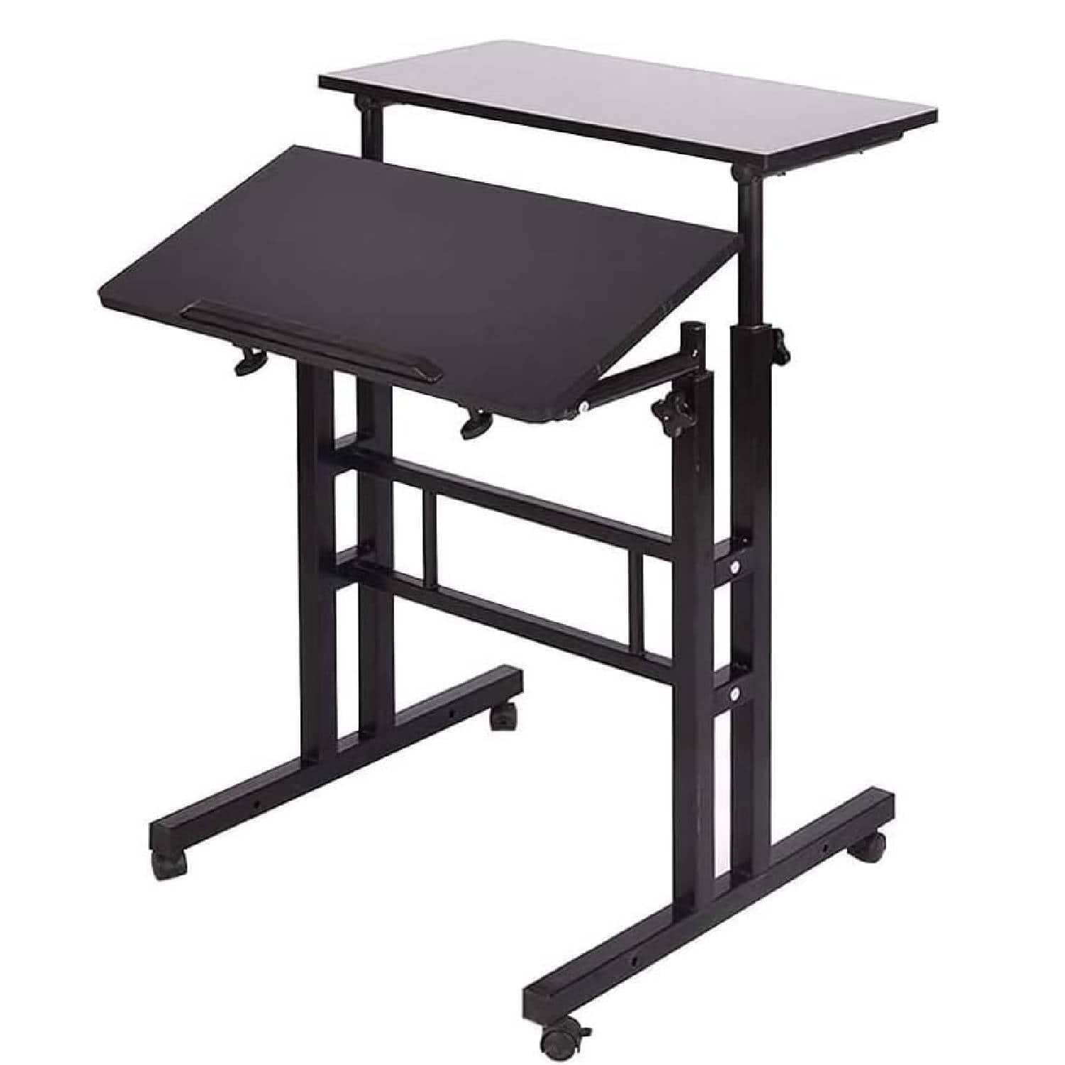 Acekool - Height Adjustable Standing Mobile Computer Desk with 4 casters, Black
