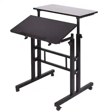 Front. Acekool - Height Adjustable Standing Mobile Computer Desk with 4 casters, Black.