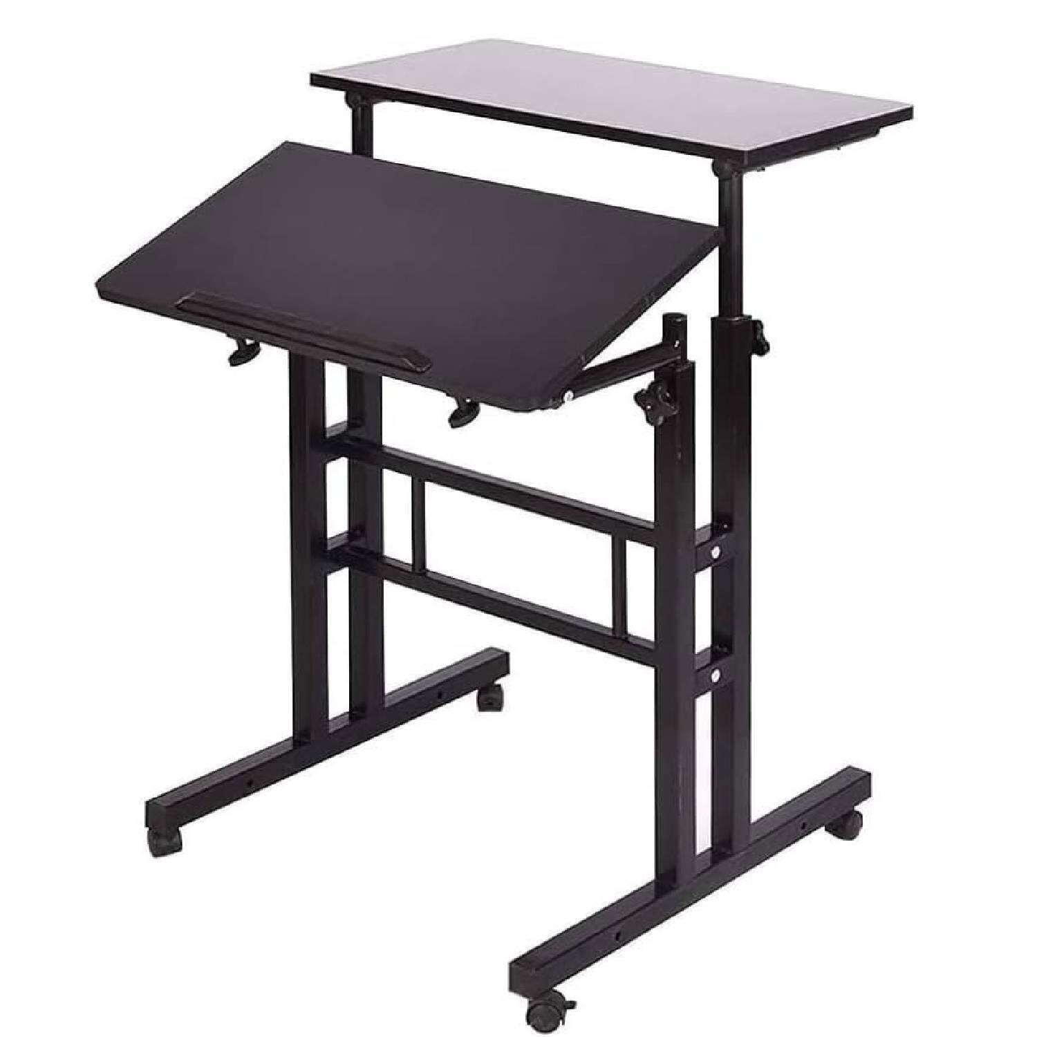 Front. Acekool - Height Adjustable Standing Mobile Computer Desk with 4 casters, Black.