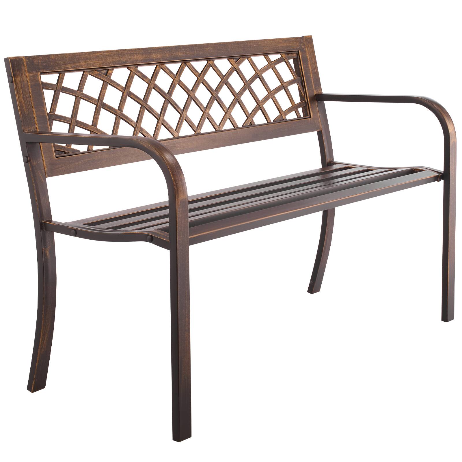 Alt View 5. VEVOR - Outdoor Bench, 46 inch, Carbon Steel Metal Frame with PVC Mesh Pattern Backrest and Round Edge Armrests - Antique Bronze.