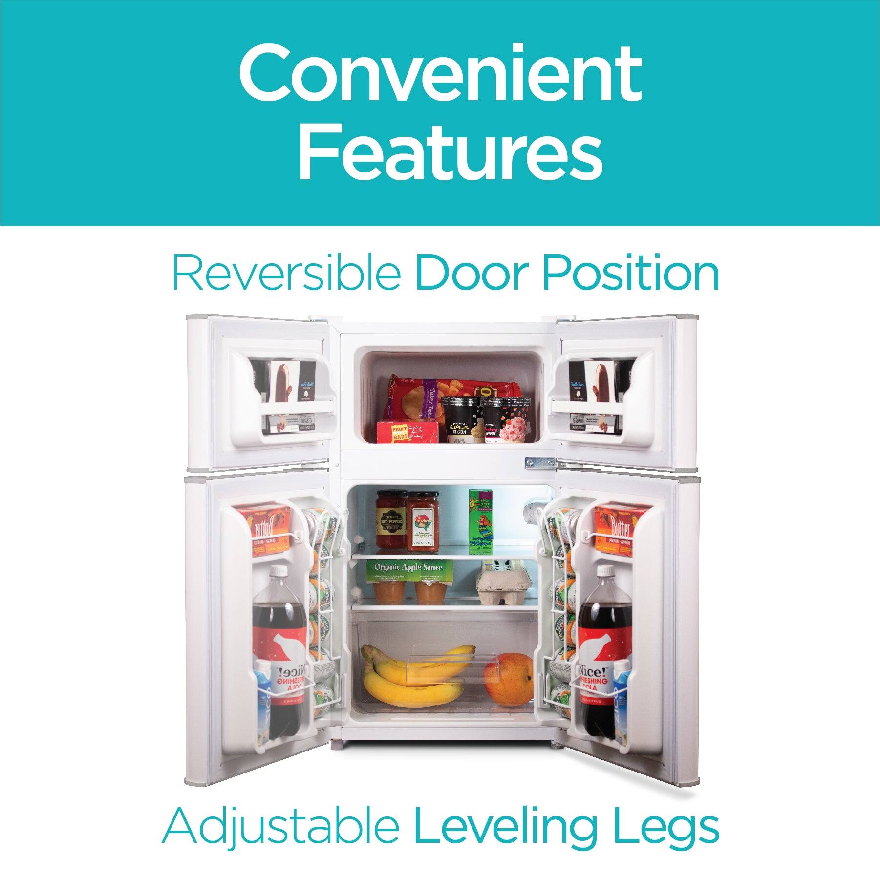 Convenient Features
Reversible Door Position
Adjustable Leveling Legs