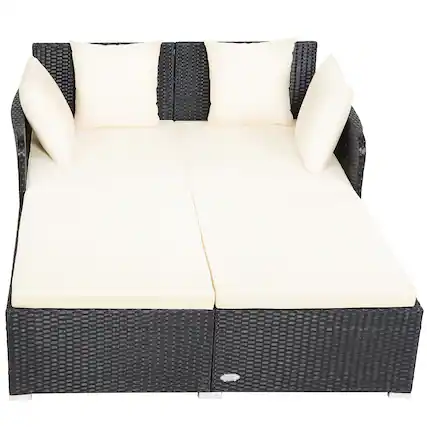 Front. Costway - Outdoor Patio Rattan Daybed Pillows Cushioned Sofa Furniture - Beige.